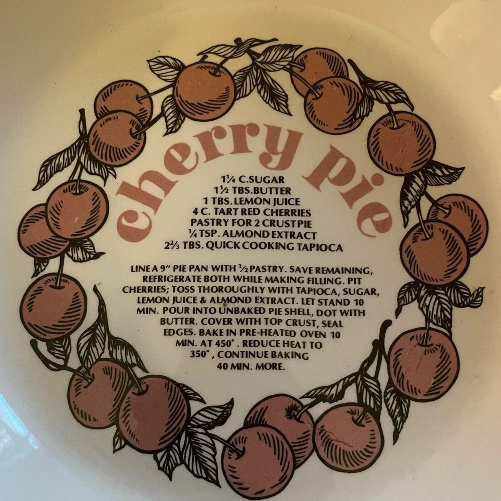 Vintage Festival Cherry Pie Recipe Plate Stoneware made in Korea